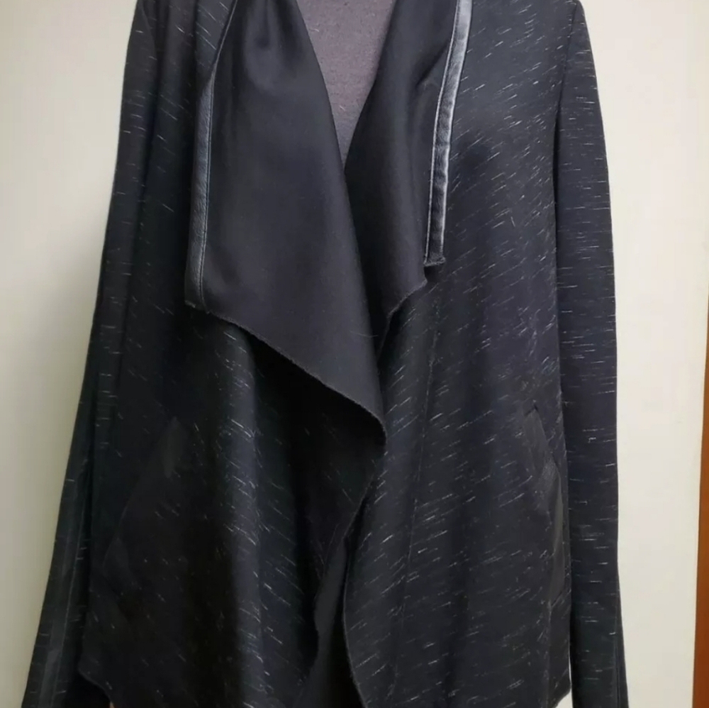 Black Asymmetrical Fly Away Faux Leather Trim CK